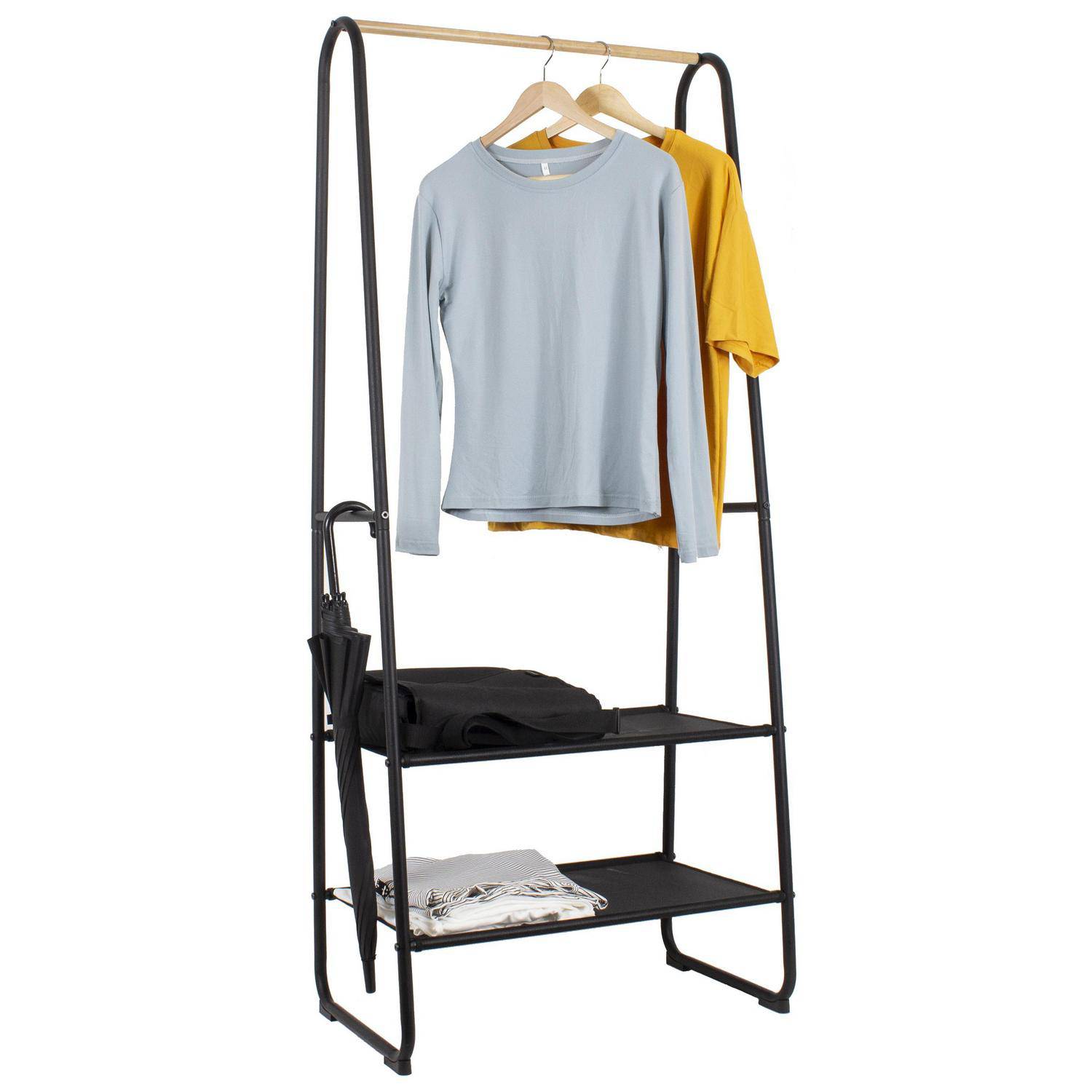 Estante Perchero Organizador Colgador de Ropa con 2 Zapateras Negro