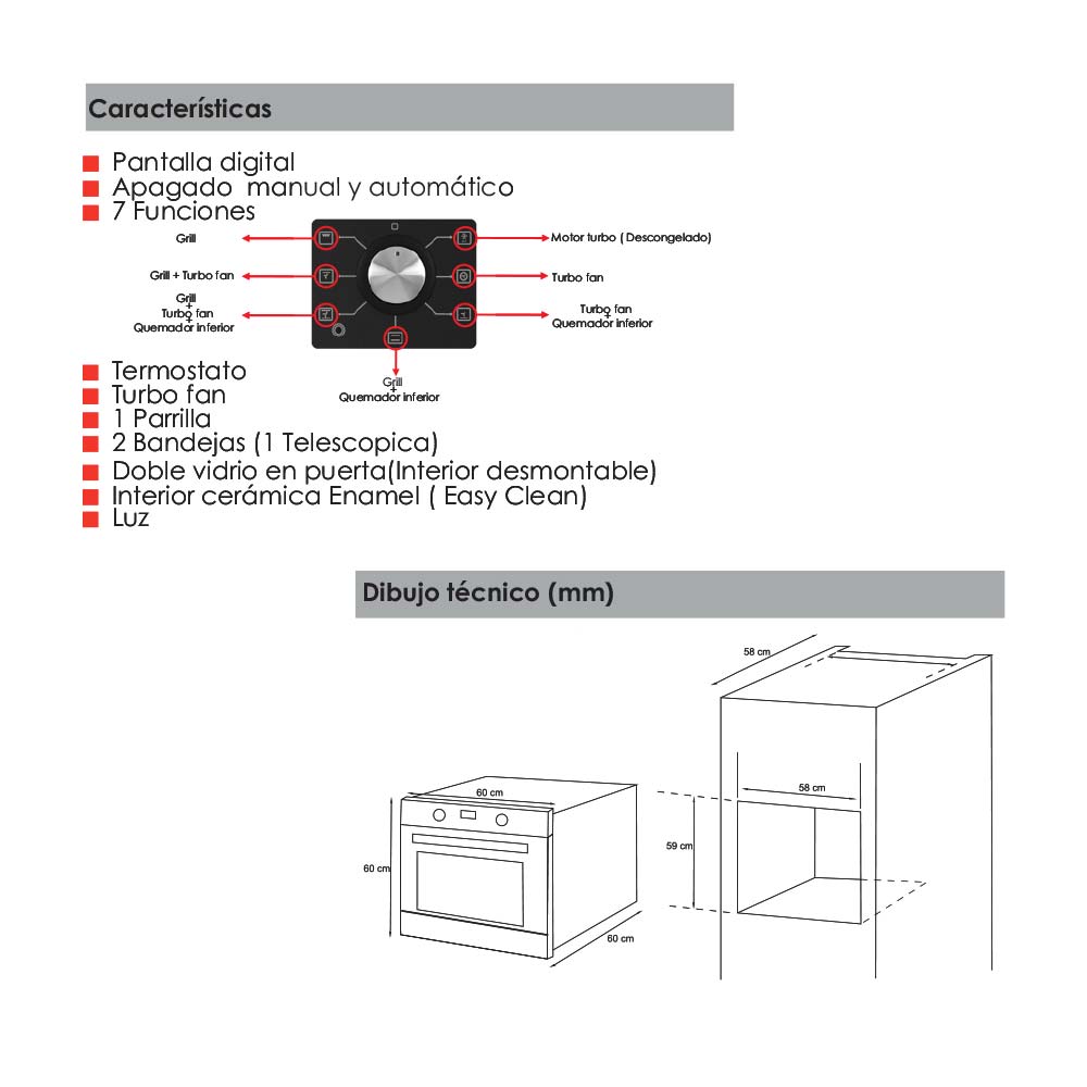 Horno Empotrable Klimatic Eléctrico GAMMA B Inox 60 Cm - Promart