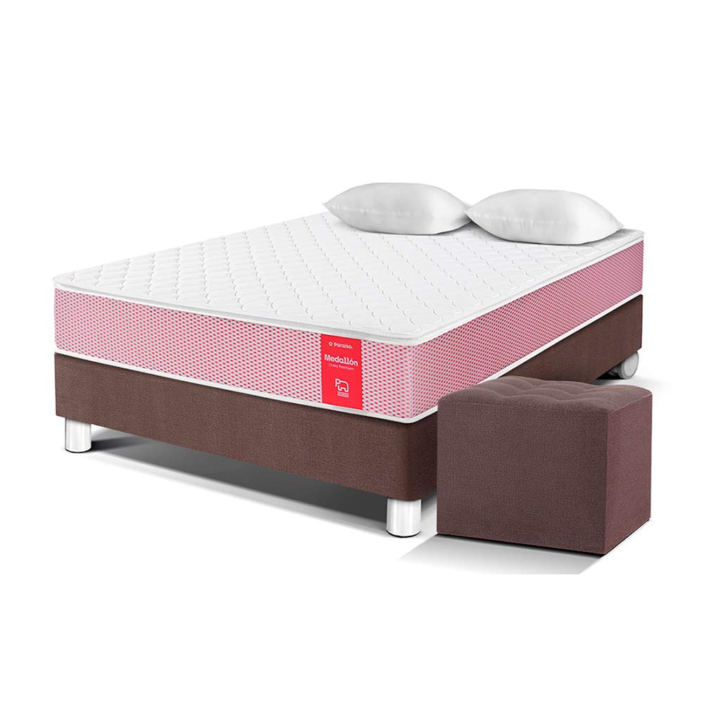 Cama Paraiso Medallón Ergo 2 Plazas Chocolate + Puff