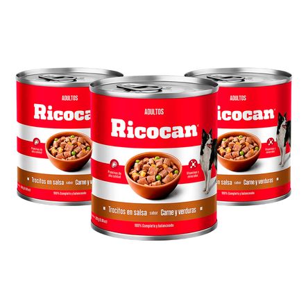 Trocitos de Carne y Verduras Perro Adulto Ricocan 280g x3