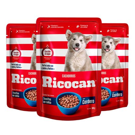 Paté Trocitos de Cordero para Cachorros Ricocan 100g 3un