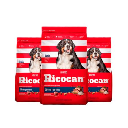 Comida Perro Adulto Mediano y Grande Ricocan Cordero 1kg 3un