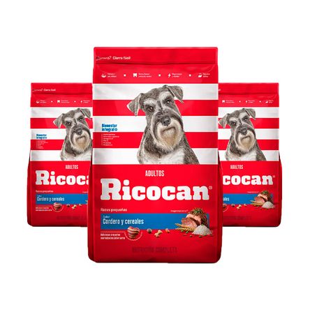 Comida Perro Adulto Pequeño Ricocan Cordero Cereales 1kg x3