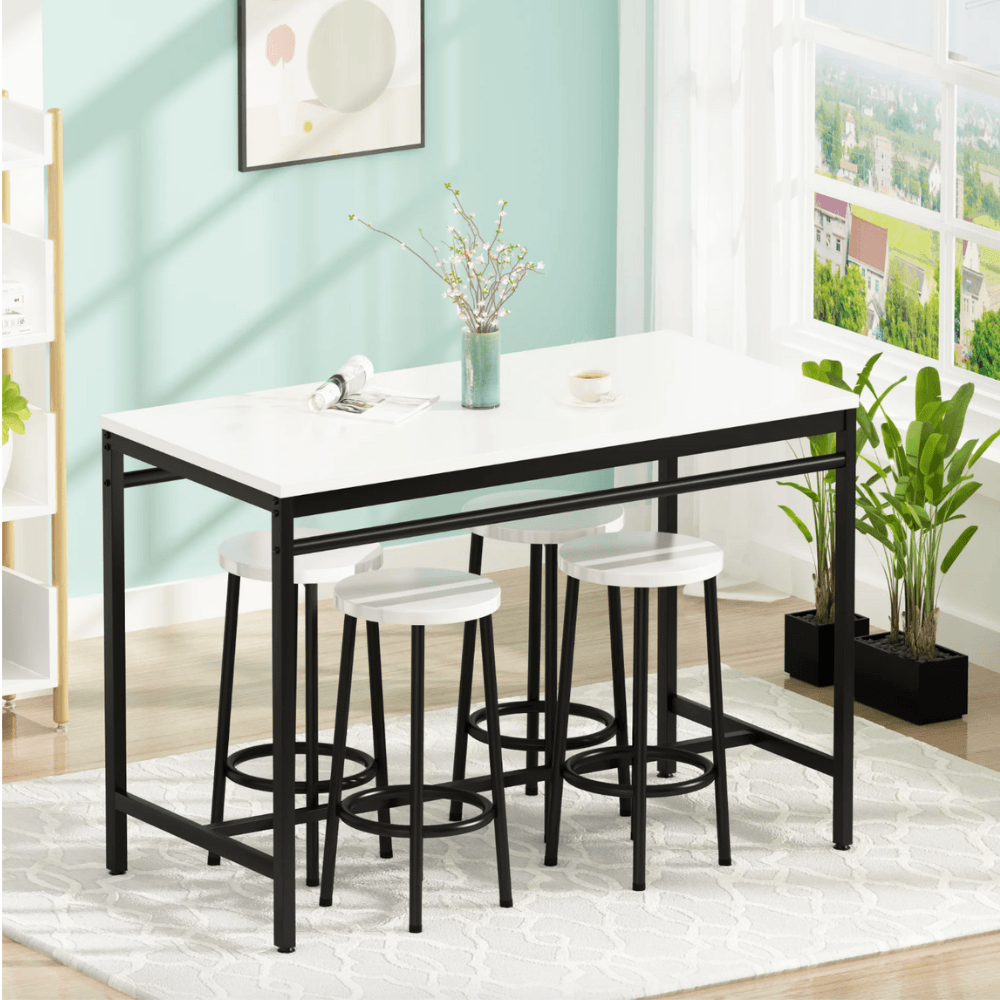 Mesa Bar + 4 Sillas Williams Ventitas Home Blanco y Negro