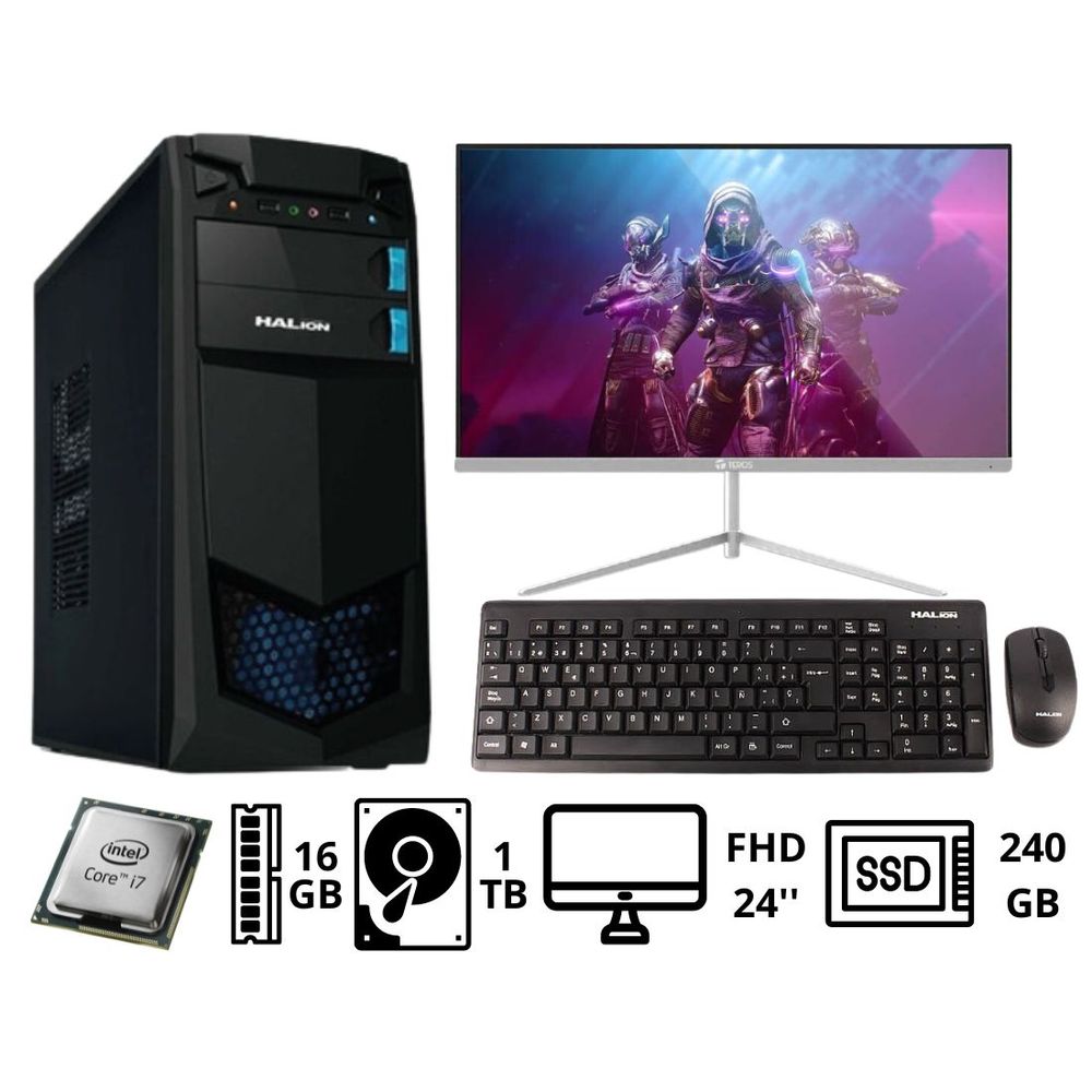 Computadora PC Gamer Core i7 3.2 Ghz Ram 16GB Video GT 730 4GB Disco 1TB  SSD 240GB MONITOR 24´´ - Promart