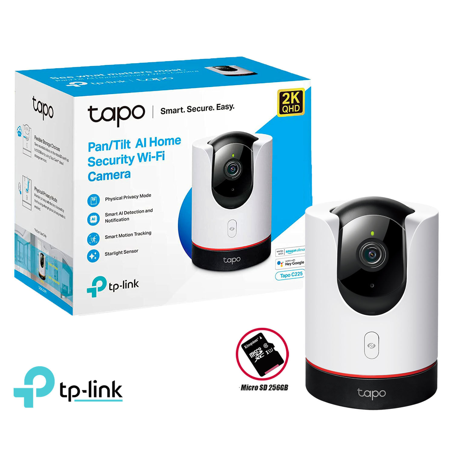 Cámara de Seguridad Wi Fi Tp Link Tapo C225 Giratoria 360 2K  Sd 256Gb