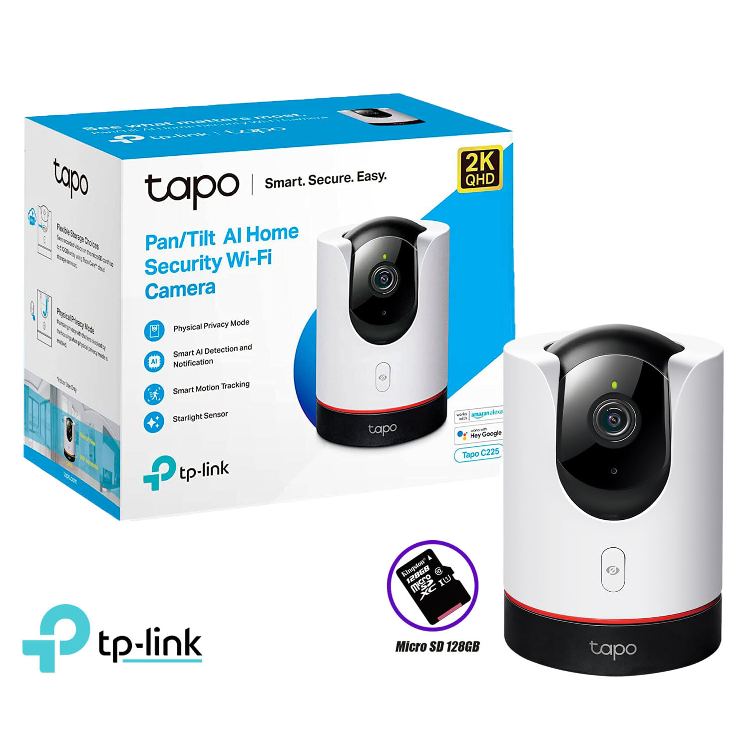 Cámara de Seguridad Wi Fi Tp Link Tapo C225 Giratoria 360 2K  Sd 128Gb