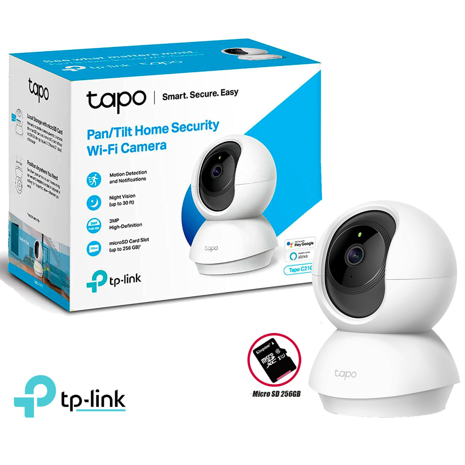 Cámara de Seguridad Wi Fi Tp Link Tapo C210 Giratoria 360 3Mp Sd 256Gb