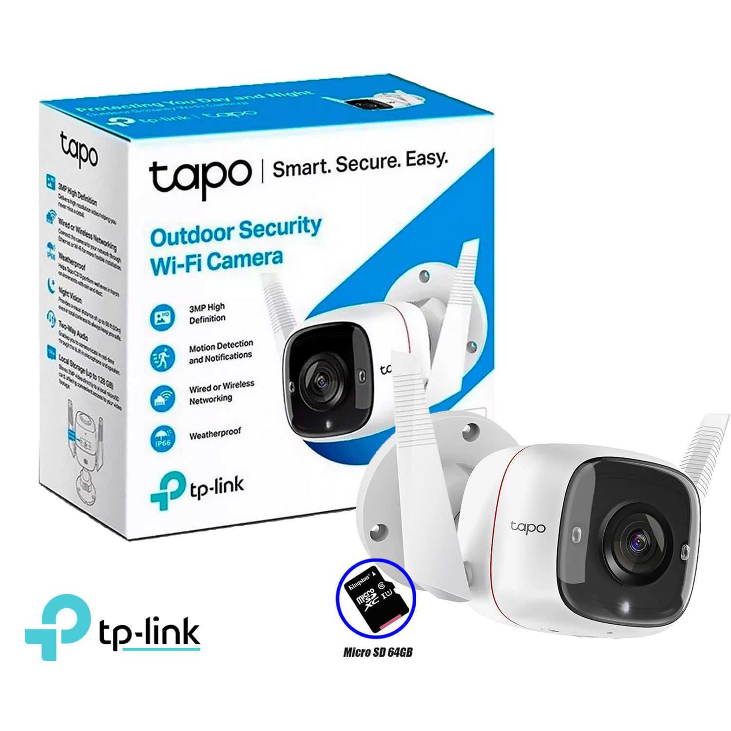 Cámara de Seguridad Wi Fi Exterior Tp Link Tapo C310 3Mp Sd 64Gb