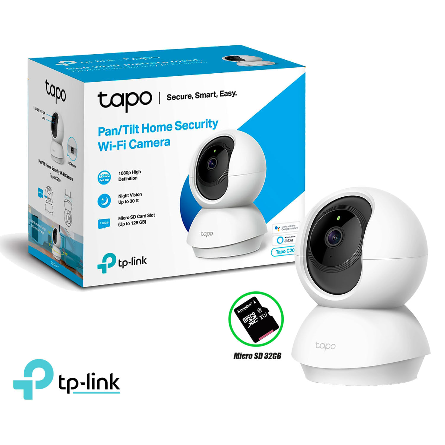 Cámara de Seguridad Tp-Link Tapo C200 Full HD 2MP Wi-Fi Gira 360 + SD 32GB