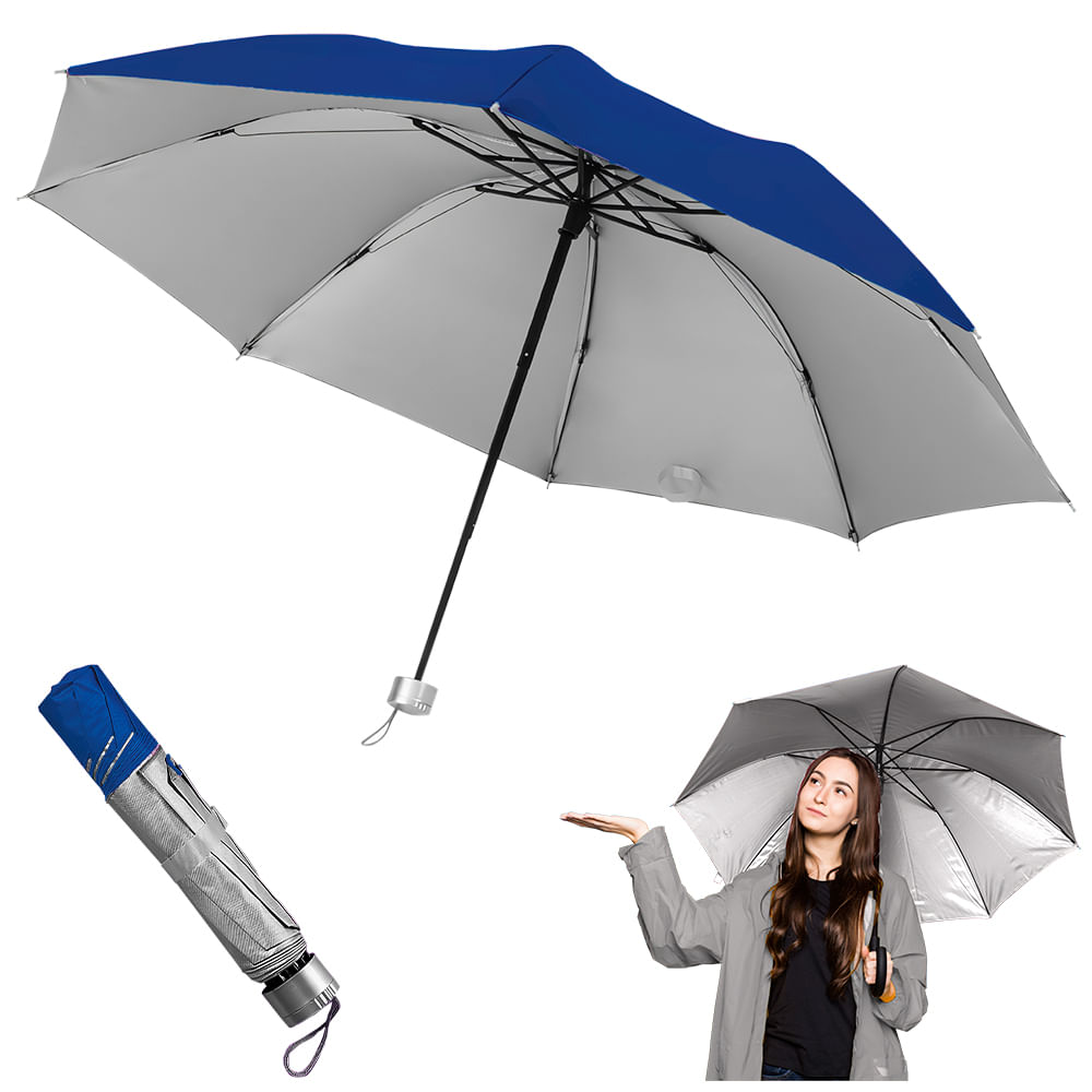 Paraguas Plegable Sombrilla de Mano para Sol Lluvia K02 Azul - Promart