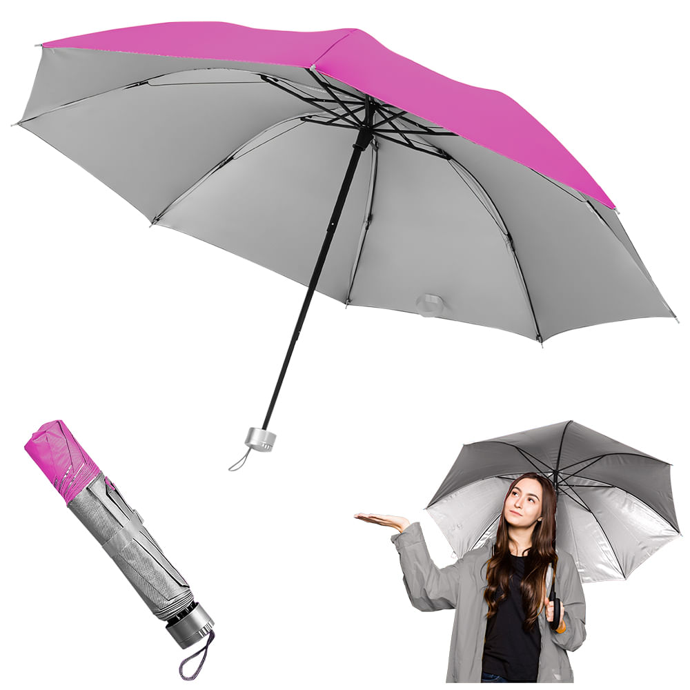 Paraguas Plegable Sombrilla de Mano para Sol Lluvia K02 Fucsia - Promart