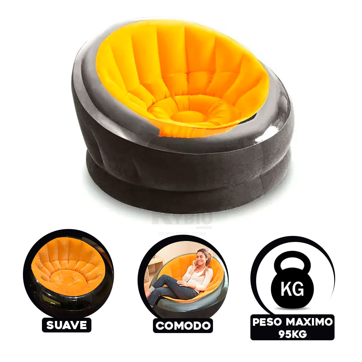 Hinchable Sofa Amarillo Ideal para 1 Persona