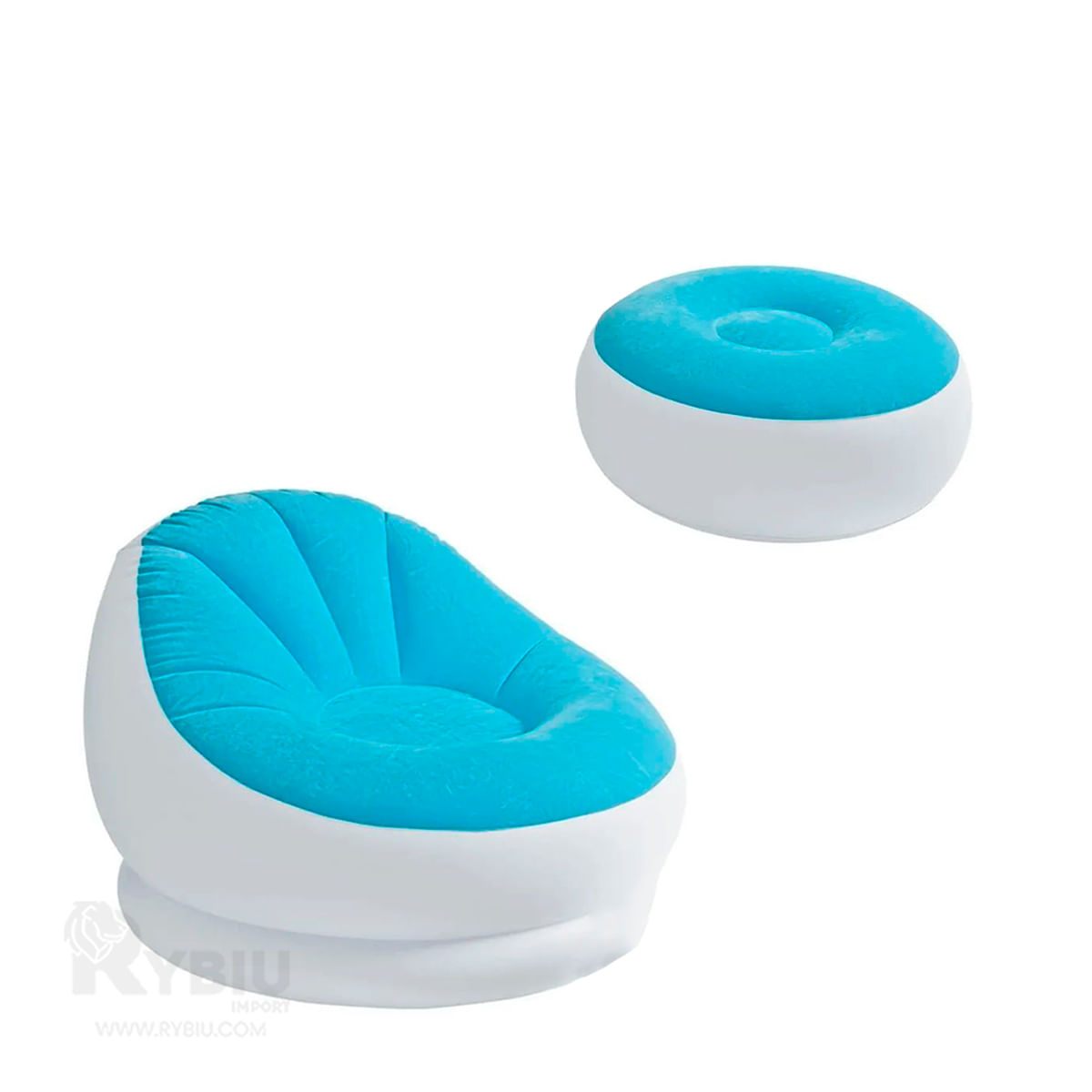 Estilo Moderno con Sofa Celeste y Poof