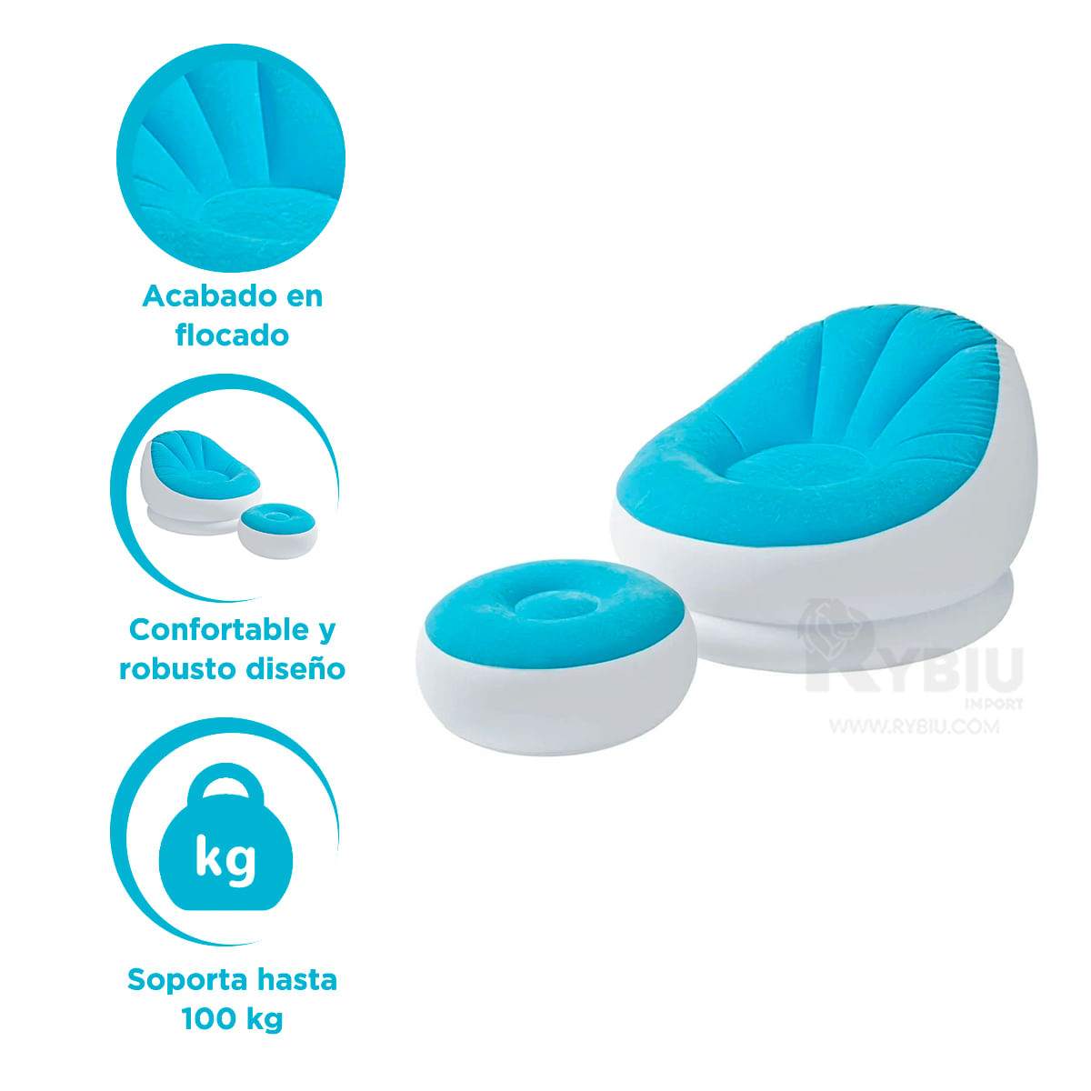 Moderno Sofa y Poof Celeste para Descanso