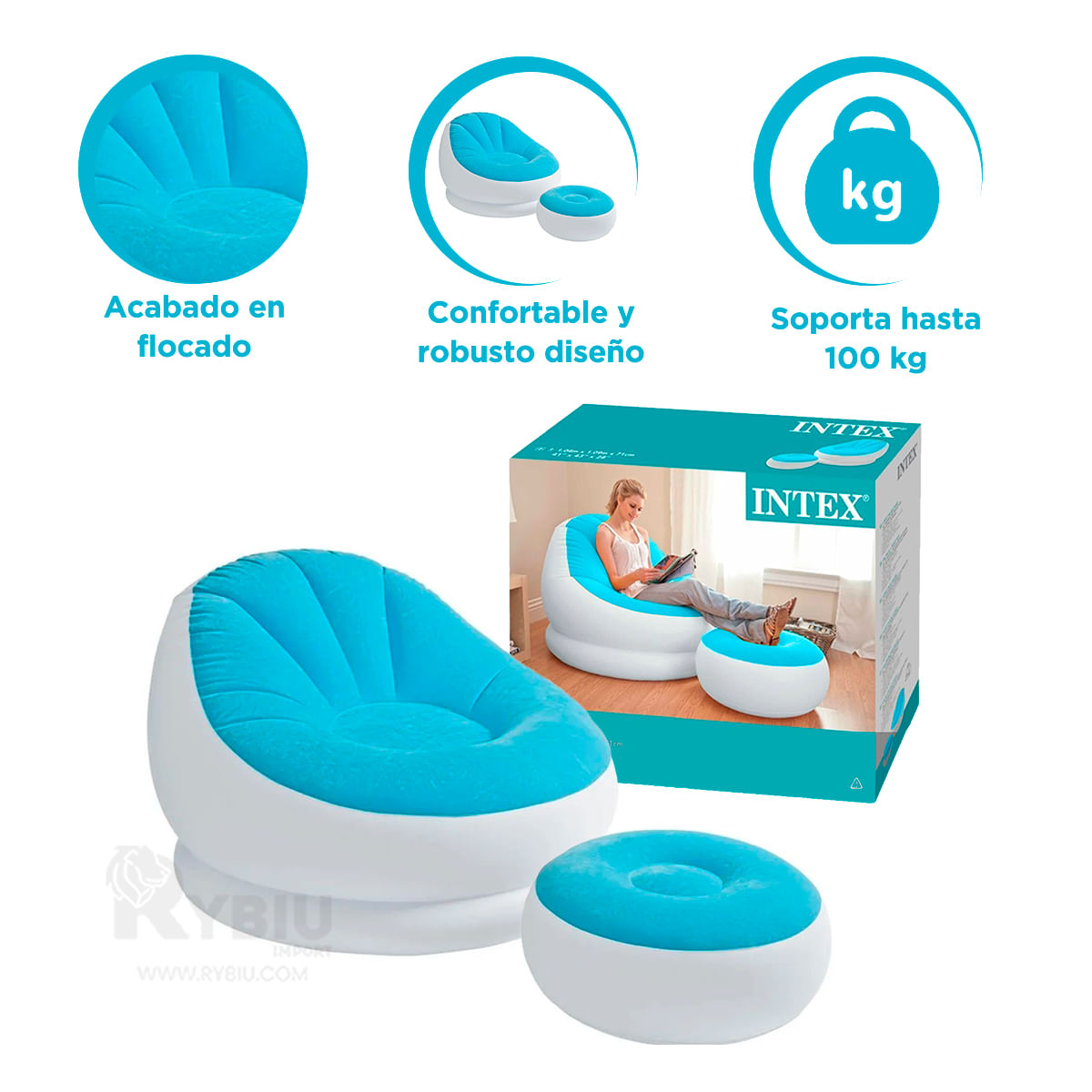 Descanso con Flotante Sofa y Poof Celeste