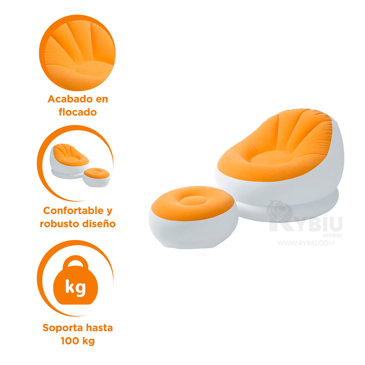 Moderno Sofa y Poof Anaranjado para Descanso