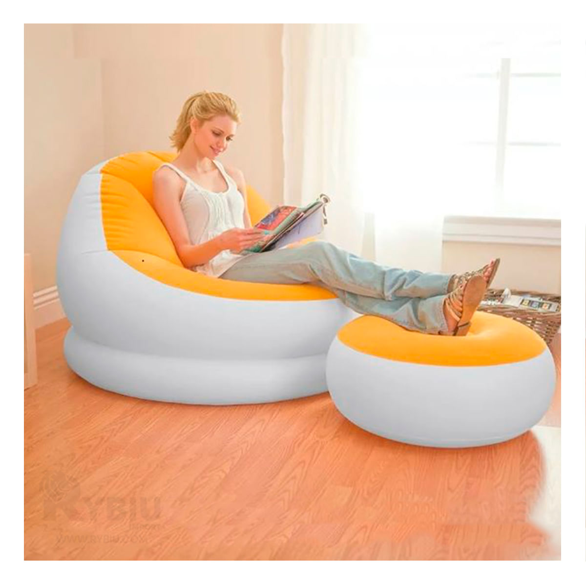 Inflable y Compacto Anaranjado Sofa y Poof