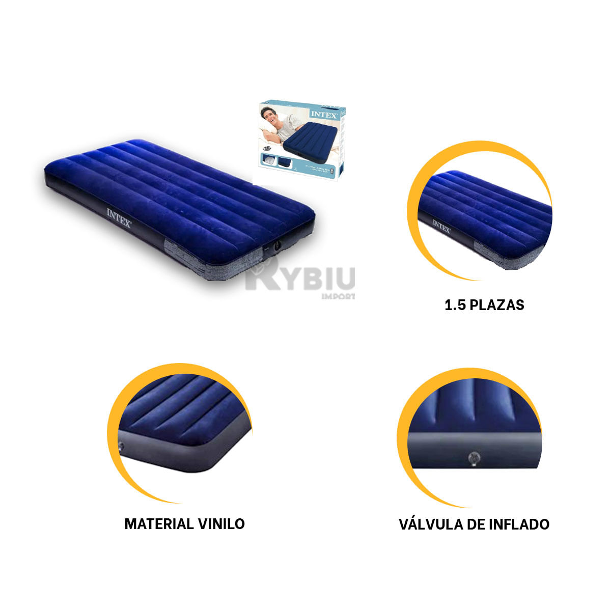 Comodo Colchon Inflable de 1.5 Plazas Azul