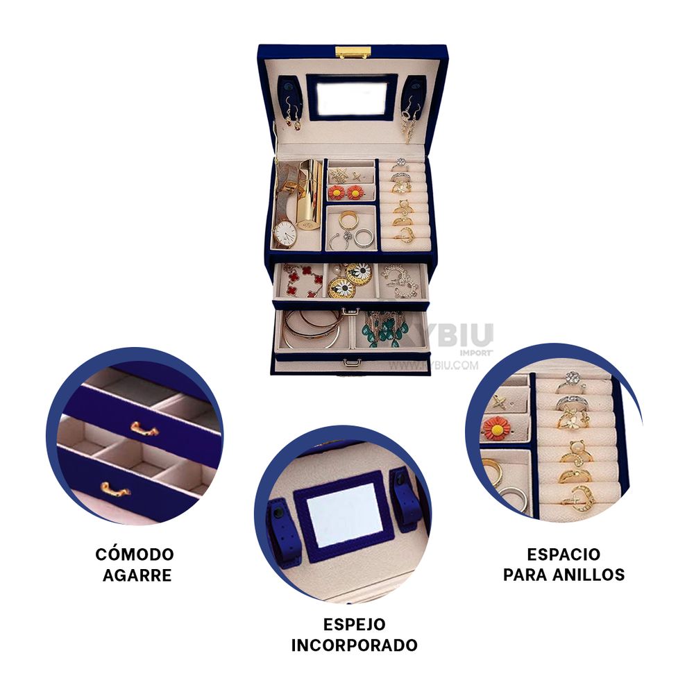 Joyero con Compartimentos para Joyas Color Azul Joyero con Compartimentos para Joyas Color Azul