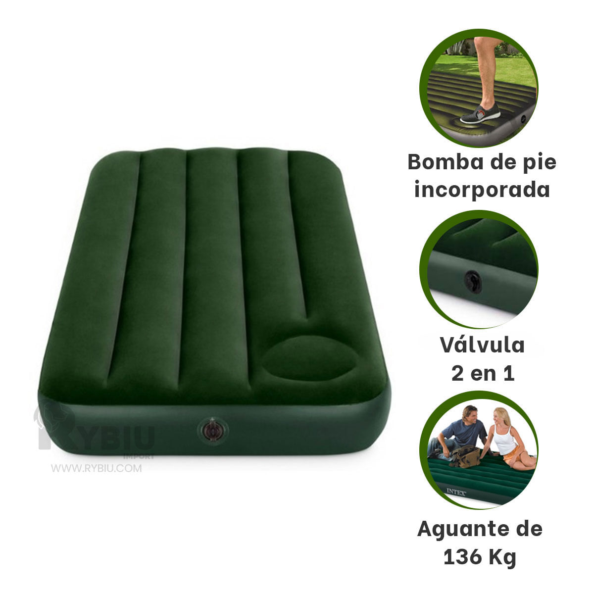 Colchon Inflable Twin de 1 Plaza en Color Verde