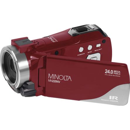 Cámara de Vídeo Minolta Mn220Nv con Visión Nocturna Full Hd y Zoom Digital de 16X Rojo