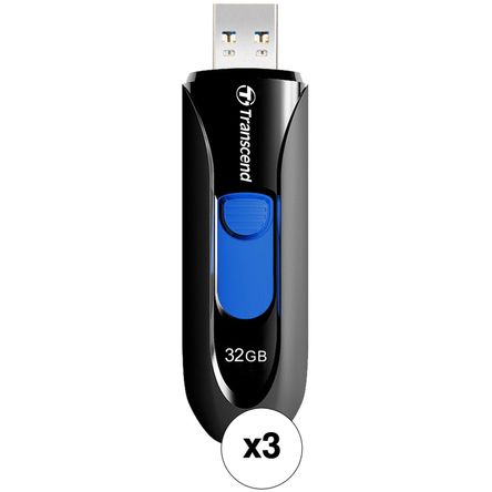 Paquete de 3 Unidades de Memoria Usb 3.0 Transcend Jetflash 790 de 32Gb en Color Negro