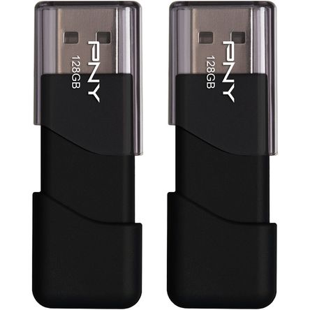 Paquete de 2 Unidades de Memoria Usb 2.0 Pny Turbo Attache 3 de 128Gb en Color Negro