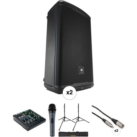 Altavoz Activo Jbl Eon715 Dual Kit con Mezclador Micrófono Soportes Bolsa y Cables