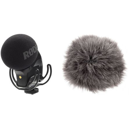 Kit de Micrófono Estéreo Rode Videomic Pro Rycote con Protector de Viento Deadkitten Fur