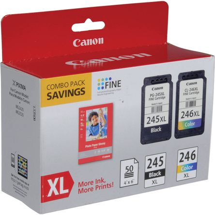 Combo Pack de Cartuchos de Tinta Canon Pg 245Xl Cl 246Xl con Papel Fotográfico Gp 502