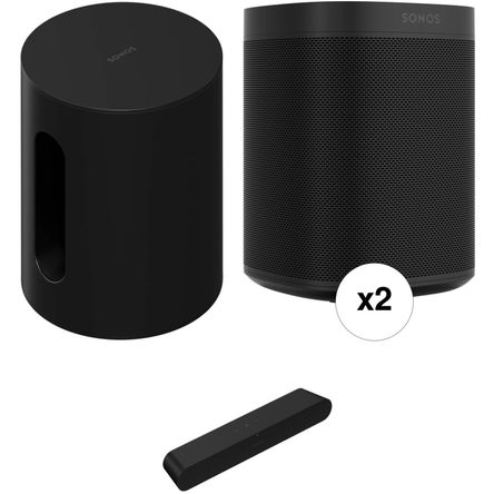 Kit de Parlantes Sonos Ray Soundbar con Subwoofer Mini y Par de Altavoces One Sl Negro