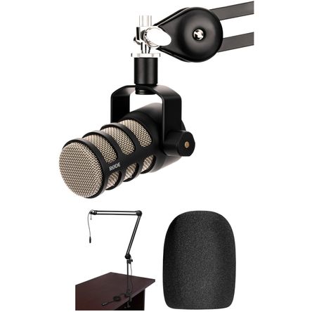 Kit de Micrófono Dinámico para Podcasting Rode Podmic con Brazo de Transmisión por Cable y Pantalla