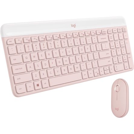 Combo de Teclado y Mouse Inalámbricos Logitech Mk470 Slim Rosado