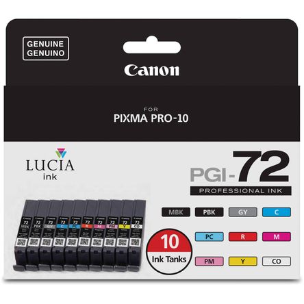 Value Pack de 10 Cartuchos de Tinta Canon Lucia Pgi 72 en 10 Colores