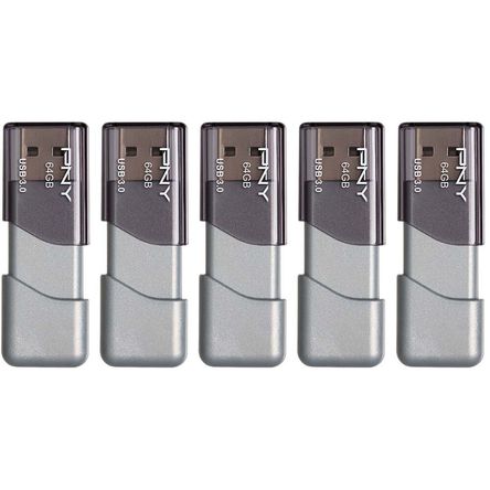 Paquete de 5 Unidades de Memoria Usb 3.0 Pny Turbo Attaché 3 de 64Gb en Color Gris