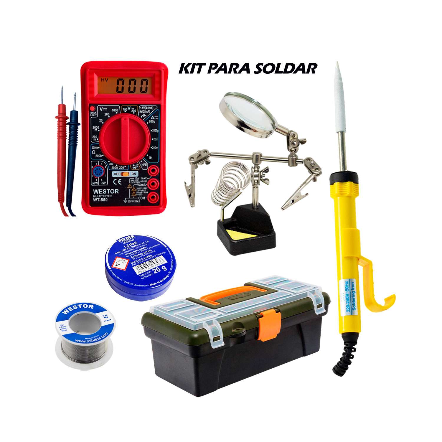 Kit Cautín + Multímetro + Soporte + Pasta + Soldadura + Caja Mihaba-wwtckw6 Westor