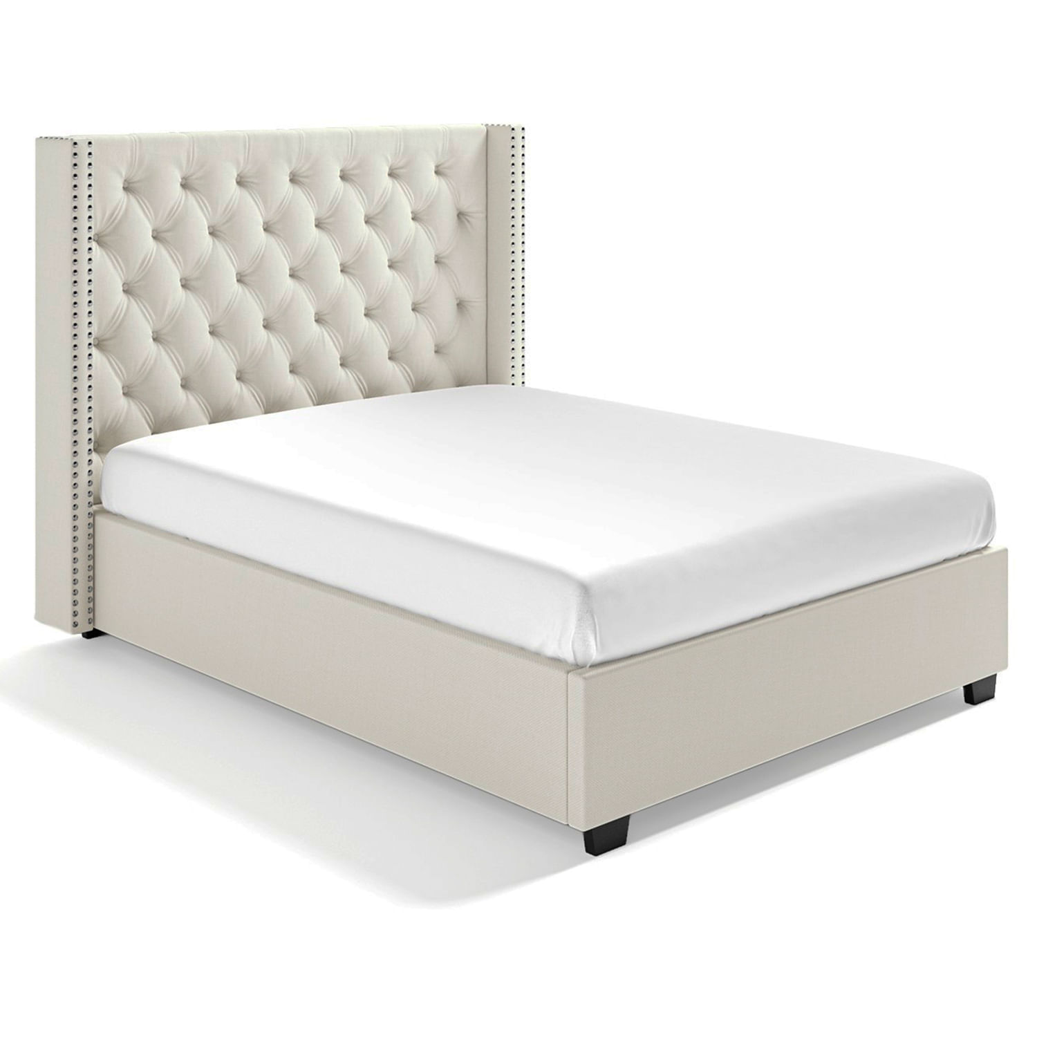 Cama Tapizada Capitoné LeMueble 2 plazas Perla