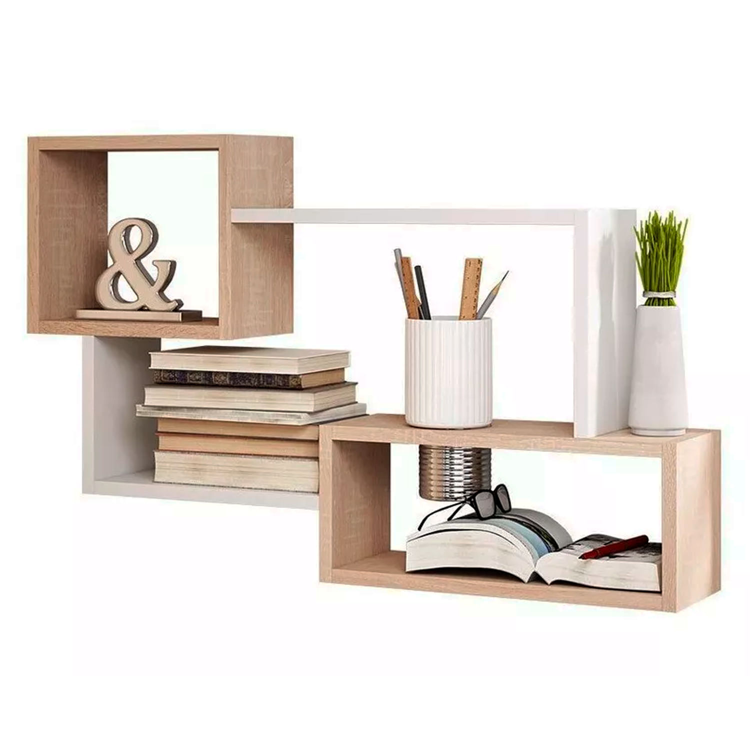Repisa Flotante Melamina LeMueble 87x54x18cm Blanco-Nácar