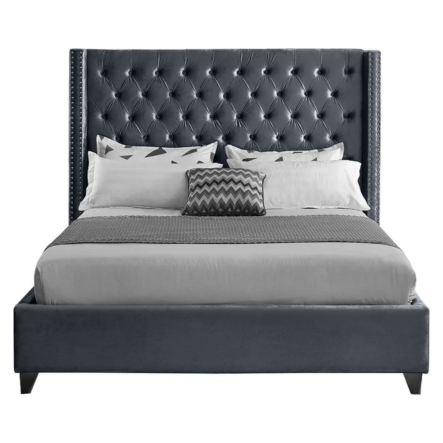 Cama Tapizada Capitoné LeMueble 2 plazas Plomo Oscuro