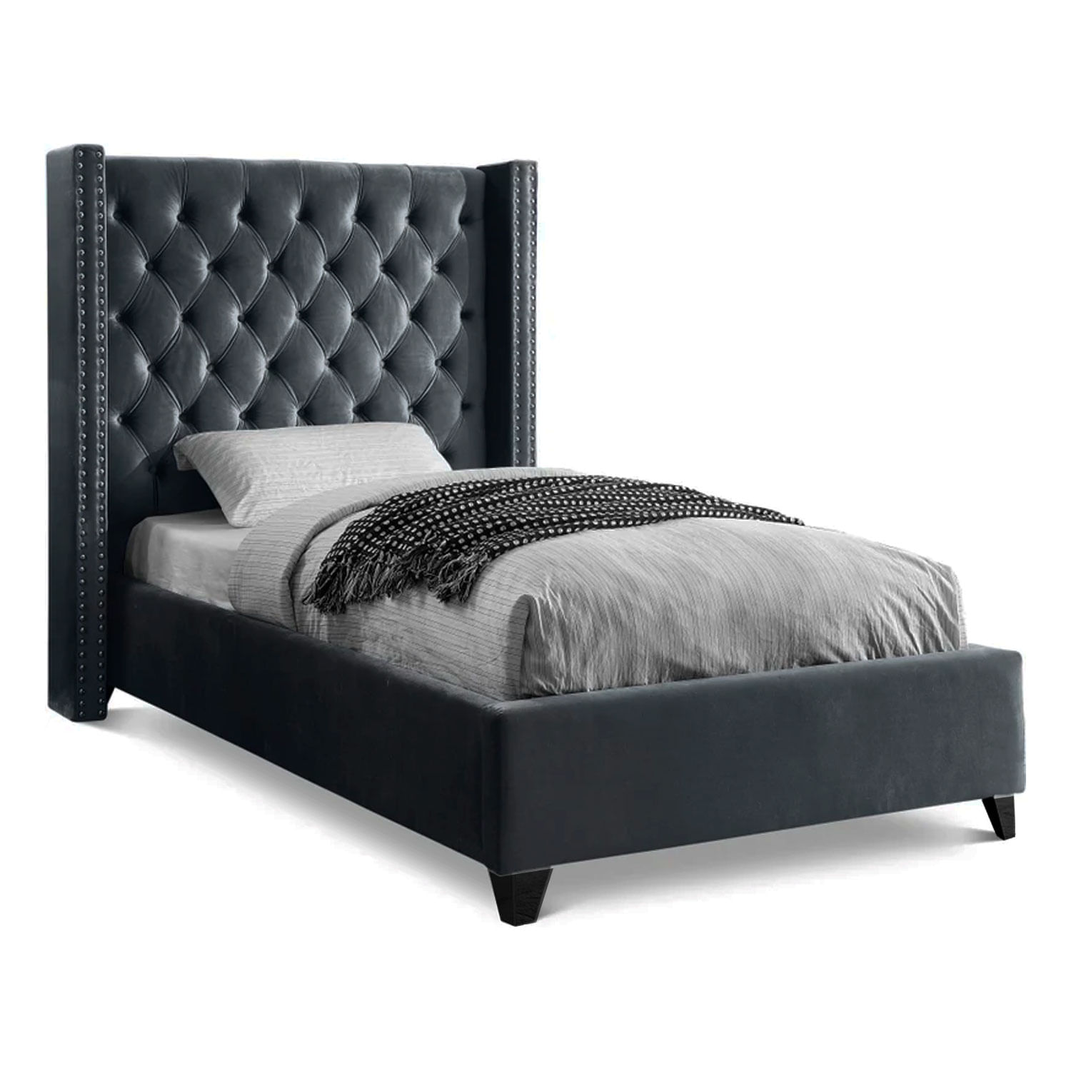 Cama Tapizada Capitoné LeMueble 1.5 Plz Plomo Oscuro