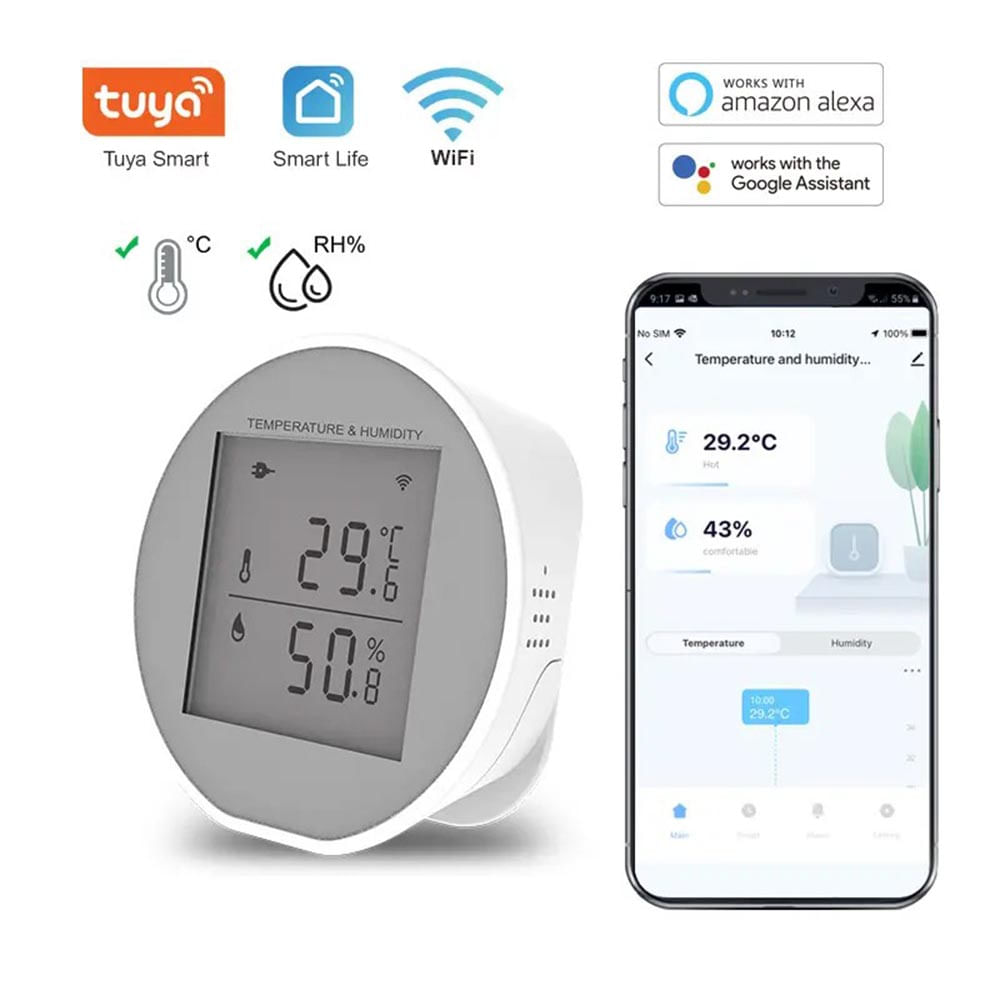Sensor de Temperatura y Humedad Tuya Smart WiFi con Pantalla y Alarma  PST-WSD400H - Promart