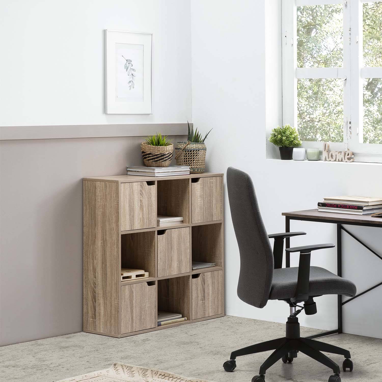 Mueble Estante para oficina TED color Roble 4 huecos 5 puertas TU MESITA