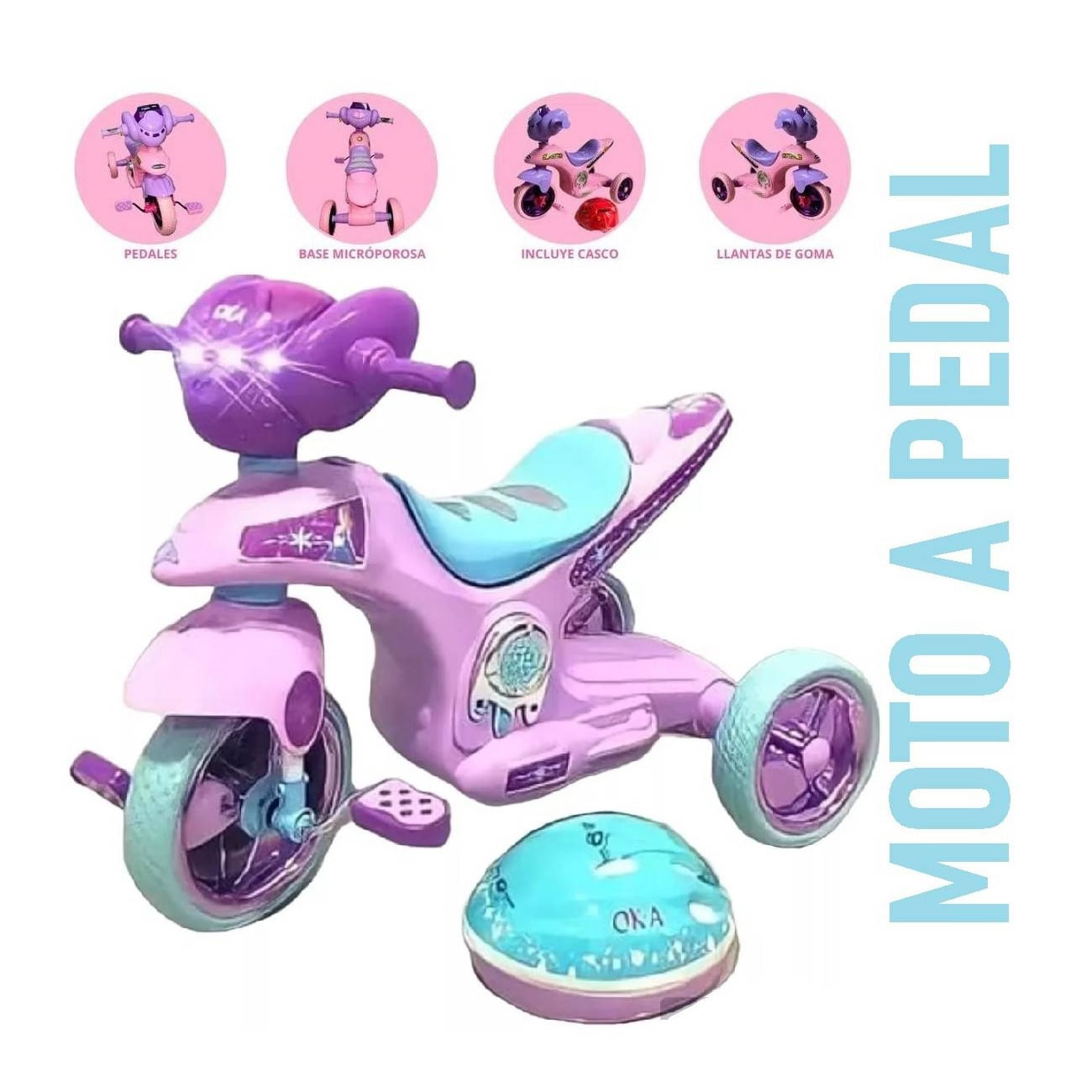 Moto a Pedal Musical con Luces Y Bocina Morado Y Celeste