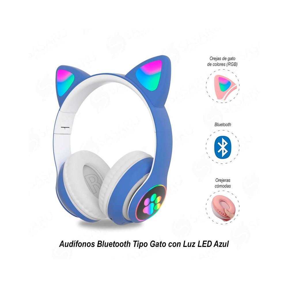 Aud fonos Bluetooth Oreja De Gato Con Luz Led Azul