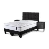 Dormitorio Europeo Art 4 Queen Issey Grafito + 2 Veladores Issey + 2 Almohadas Memory Max