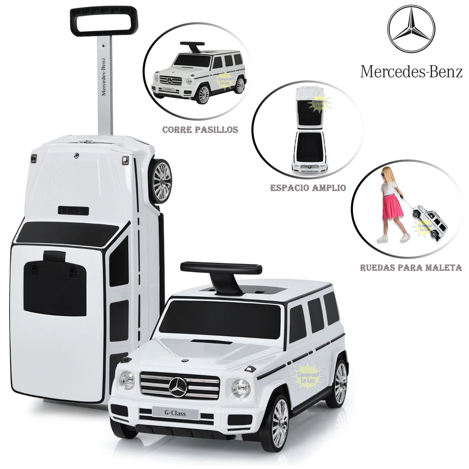 Correpasillos 2 en 1 Mercedes Benz PB-450 Maleta Blanco