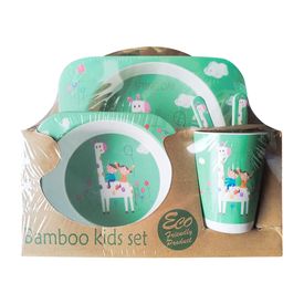 Set Platos Y Cubiertos De Bambú 05 Piezas Bebes Niños Carro Coco