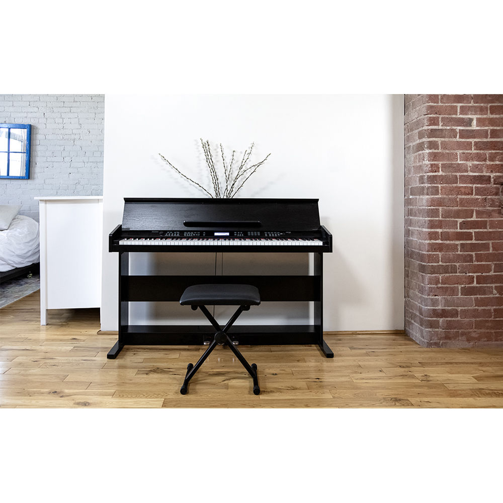 Piano Digital Alesis Virtue de 88 Teclas con Soporte y Banco de Madera Negro Promart