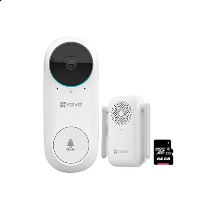 Kit Timbre Video Bateria DB2 Ezviz Inalámbrico Wifi 3Mp Sd 64Gb